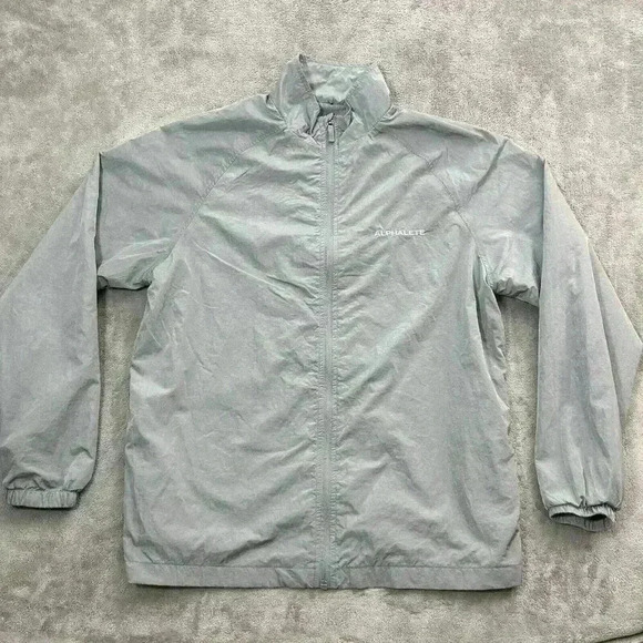 ALPHALETE Jacket Mens Large Light Gray Endure Full Zip Windbreaker Nylon Workout - Picture 1 of 7